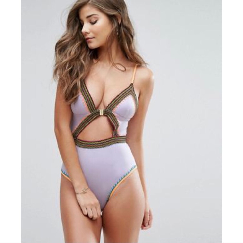 ASOS River Island Lilac Stitch Detail Swimsuit - Picture 1 of 12